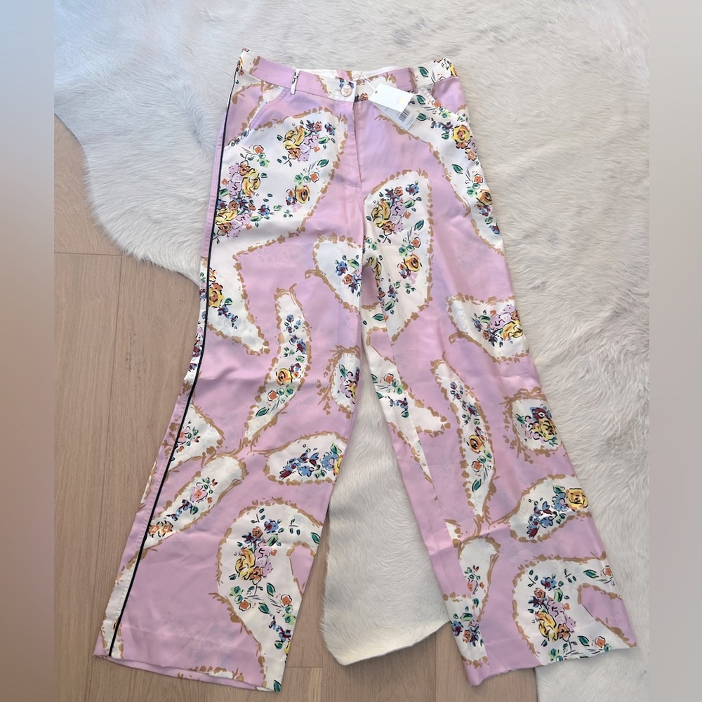 NWT Tory Burch Women's Silk Cargo Pant Pink Porcelain Floral Size 10